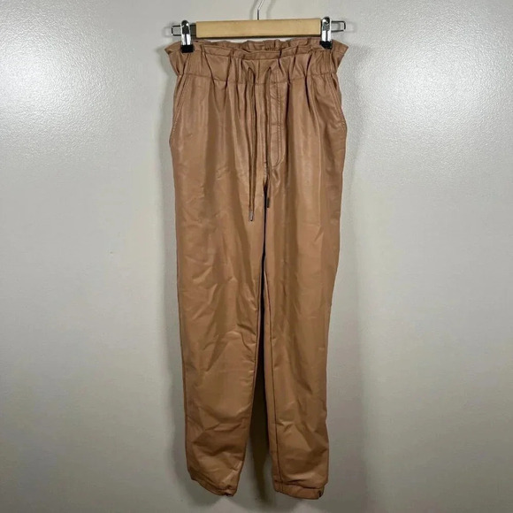 Abercrombie Faux Leather High Rise Jogger Pants Size XS Camel Brown Pockets - Picture 2 of 11